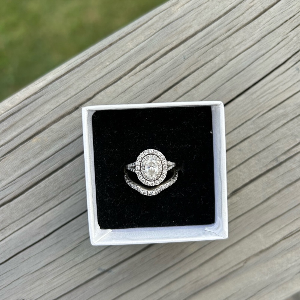 Elegant 14K white gold & natural diamond Neil Lane double halo wedding set